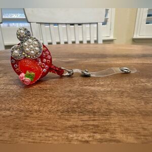 Mickey Mouse Rhinestone Red Strawberry Badge Reel Workwear New